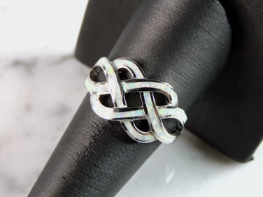 Womens Estate Sterling Silver Eternity Knot Opal Ring