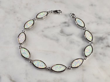 Womens Estate Sterling Silver Opal Modernist Bracelet