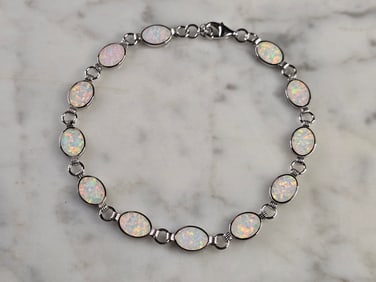 Womens Estate Sterling Silver Opal Modernist Bracelet