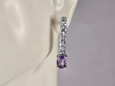 Womens Estate Sterling Silver Amethyst Earrings