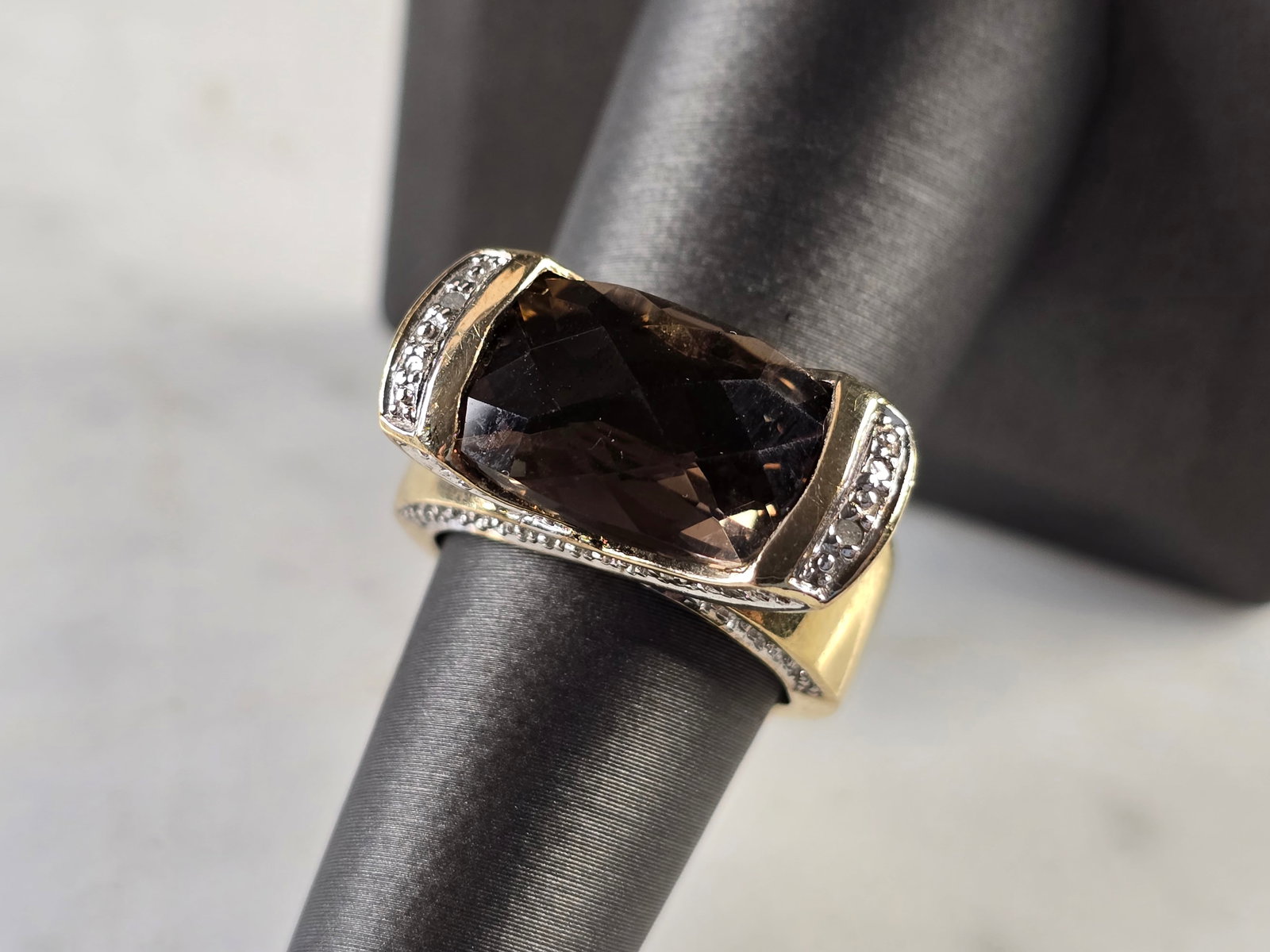 Womens Sterling Silver Gold Tone Modernist Smoky Quartz Ring (1 of 5)