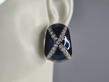 Womens Vintage Estate Sterling Silver Enamel Earrings