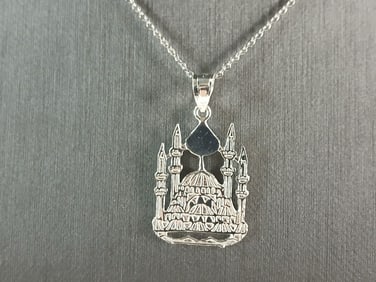Sterling Silver Religious Muslim Islam Mosque Pendant Necklace