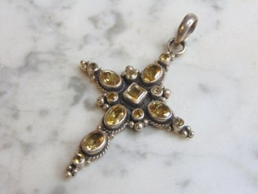 Womens Sterling Silver Smoky Quartz Cross Pendant