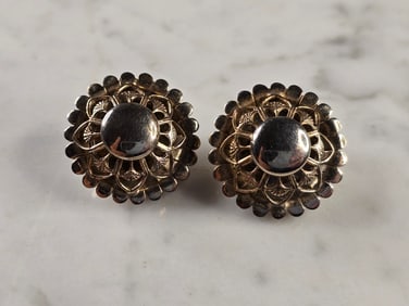 Womens Vintage Estate Sterling Silver Modernist Clip On Earrings