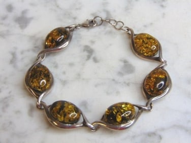 Womens Vintage Estate Sterling Silver Stone Bracelet