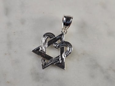 Sterling Silver Jewish Judaica Star of David Heart Pendant