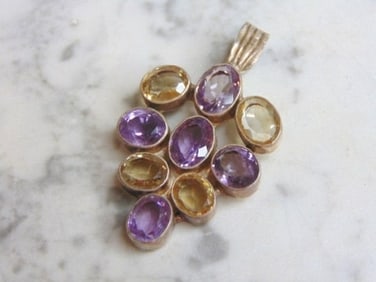 Womens Vintage Sterling Silver Multi Stone Pendant