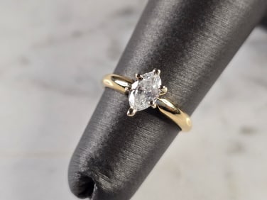 Womens Vintage Estate 14K Gold Marquise Diamond Engagement Ring