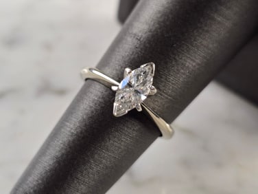 Womens Vintage Estate 14K White Gold Marquise Diamond Engagement Ring