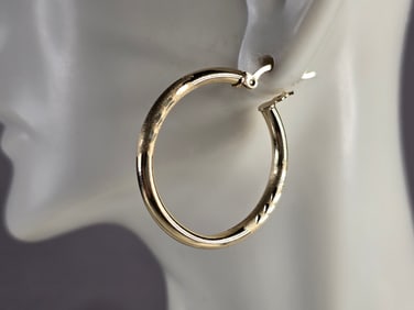 Pr Womens Vintage Estate 14K Yellow Gold Hoop Earrings