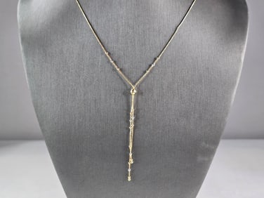 Womens Vintage Estate 14K Yellow White Gold Beaded Tassle Necklace