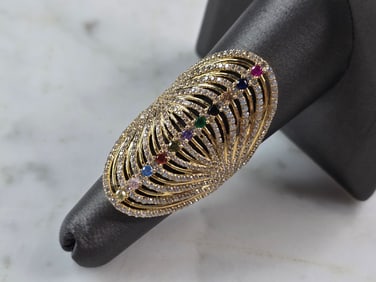 Womens 14k Yellow Gold Modernist Multi Stone Ring