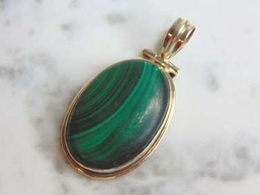 Womens Vintage Estate Sterling Silver Malachite Pendant