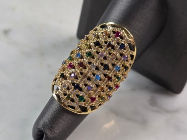 Womens 14k Yellow Gold Modernist Multi Stone Ring