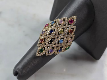 Womens 14k Yellow Gold Modernist Multi Stone Ring