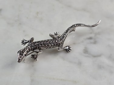 Womens Vintage Estate Sterling Silver Lizard Brooch