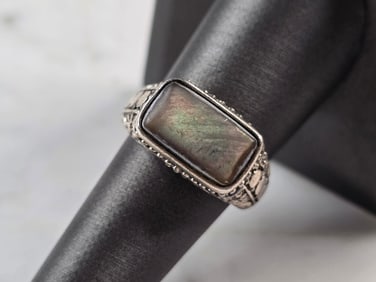 Womens Vintage Estate Sterling Silver Abalone Shell Ring