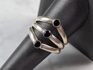 Womens Vintage Estate Sterling Silver Modernist Onyx Ring