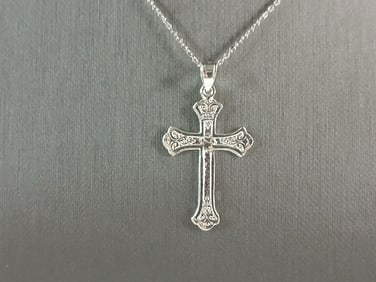 Womens Sterling Silver Religious Cross Pendant Necklace