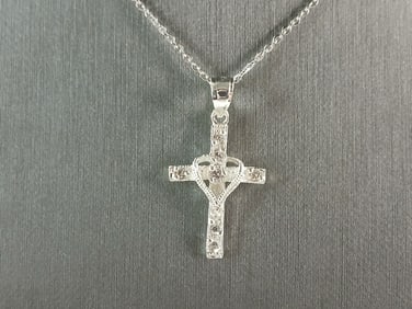 Womens Sterling Silver Religious Cross Pendant Necklace