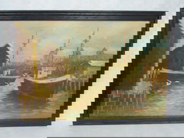 VINTAGE OIL ON CANVAS SEASCAPE PAINTING JEAN AMIOT