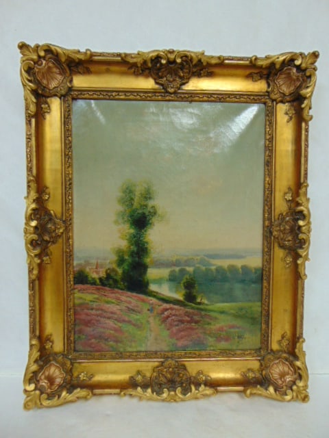 ANTIQUE ARTIST SIGNED LANDSCAPE OIL PAINTING ON CANVAS (1 of 6)