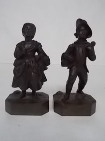 PR OF ANTIQUE BRONZE COLONIAL FIGURES
