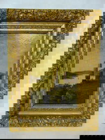 ANTIQUE EUROPEAN RUINS LANDSCAPE OIL PAINTING ON CANVAS