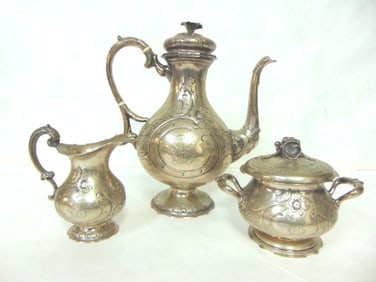 ANTIQUE VICTORIAN AESTHETIC GERMAN COIN SILVER TEA SET