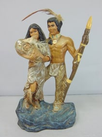 Vintage Native American Indian Couple Statue Figure