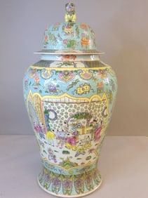 Antique Handmade Chinese Temple Jar With Foo Dogs