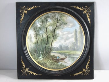 Vintage Estate Artist Signed Framed Porcelain Plaque Wall Art