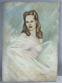 Vintage Estate Signed Portrait of Gladys Bendetsen Oil Painting