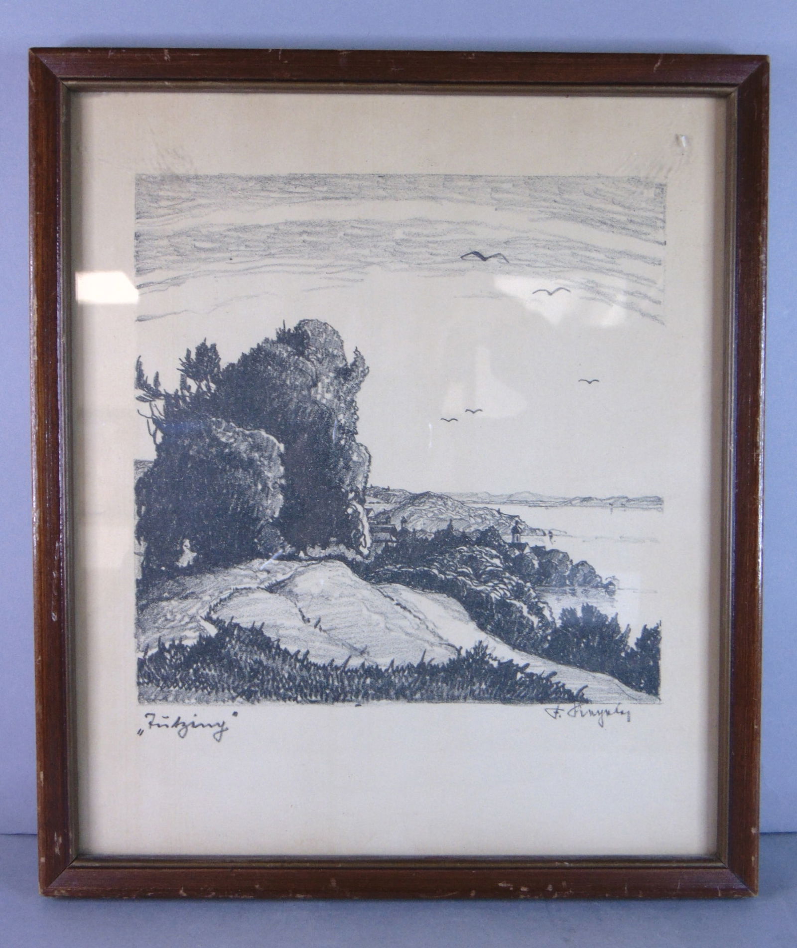 Vintage Estate Artist Signed Framed Landscape Drawing (1 of 7)