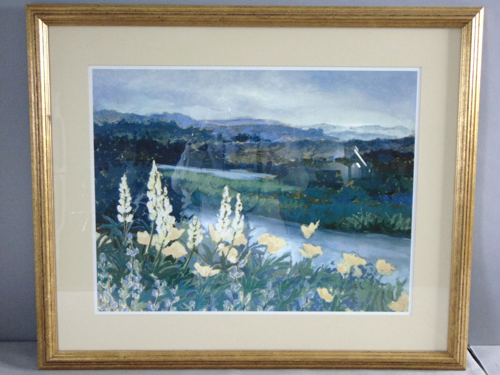 Vintage Estate Ellen Gunn Floral Landscape Signed & Framed Art Print (1 of 4)