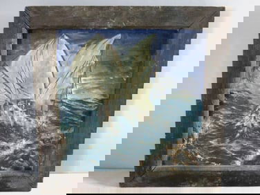 Vintage Estate Artist Signed Seascape Framed Oil Painting