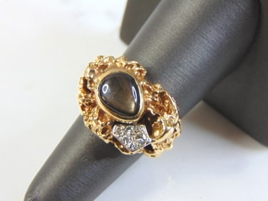 Womens Estate 14k Yellow Gold Nugget Diamond Ring