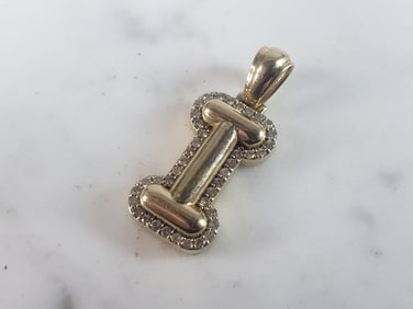 Womens Vintage Estate 14K Yellow Gold Letter I Diamond Pendant