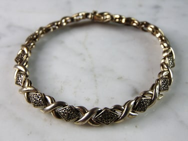 Womens Vintage Estate Sterling Silver Gold Tone Modernist Bracelet