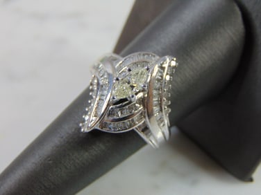 Womens Vintage Sterling Silver Diamond Engagement Ring
