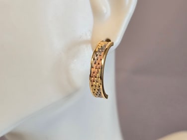 Womens Vintage Estate 14K Multi Tone Gold Shrimp Hoop Earrings