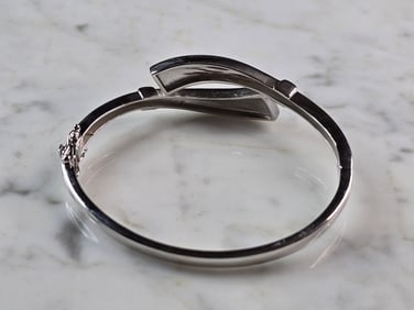Womens Sterling Silver Modernist Opal Bangle Bracelet