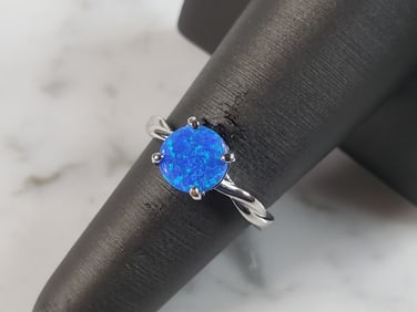Womens Estate Sterling Silver Modernist Blue Opal Ring
