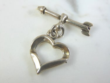 Vintage Estate Sterling Silver Heart Lapel T-Bar