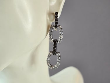 Womens Vintage Estate Sterling Silver CZ Modernist Earrings