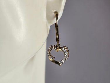 Womens Vintage Estate Sterling Silver Gold Tone Heart Earrings
