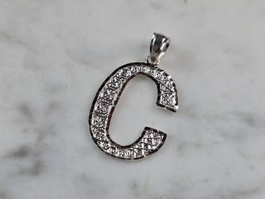 Womens Sterling Silver Initial Letter " C " Pendant