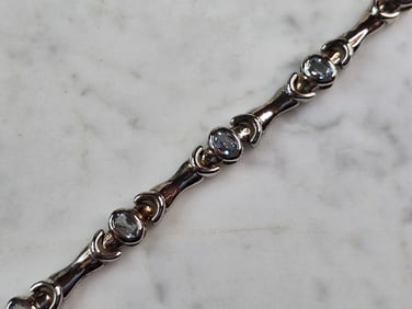 Womens Vintage Estate Sterling Silver Topaz CZ Bracelet