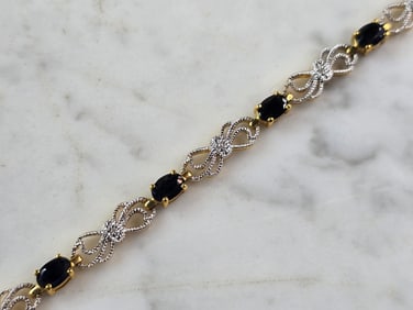 Womens Vintage Estate Sterling Silver Gold Tone Sapphire Bracelet